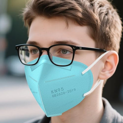 LEMENT KN95 Face Masks,100 Pack Breathable Cup Dust Disposable Masks For Adults,Blue - color: Adult-100 Pack-blue