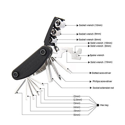 Motorcycle Bike Mechanic Repair Tool Kit with 16 In 1 Multi-Function Allen Key Multi Hex Wrench Screwdriver for Home Outdoor Travel Camping Sport Bicycle Cycling