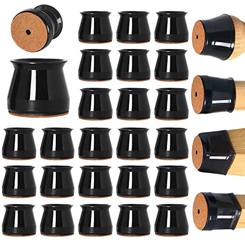 24 pcs Black Chair Leg Floor Protectors, Furniture Felt Pads Silicone Covers caps for Chairs,Chair Leg Protectors for Hardwood Floors (Fit Round Diameter 15/16" to 1-5/16") - color: Black-24pcs, size: Universal S