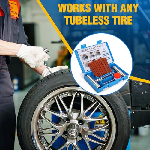 BETOOLL Universal Tire Repair Kit, Heavy Duty 22 Pcs Emergency Tire Plug Kit, for car Motorcycle, Truck, ARB，ATV, Tractor, RV, SUV, Trailer - size: 07- 22pcs (Blue)