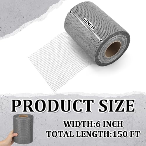 150 ft x 6 Inch Cement Board Joint Tape Self Adhesive Durable Gray Fiberglass Mesh Drywall Mesh Repair Tape for Cement Board Joints Repairing, Sealing and Strengthening - size: 150 ft X 6 Inch