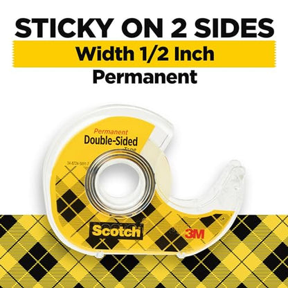 Scotch Permanent Double Sided Tape, Card Making and Holiday Scrapbooking Supplies, Alternative to Gift Wrap Tape for Wrapping Presents, 0.50 in. x 500 in., 6 Rolls with Dispensers