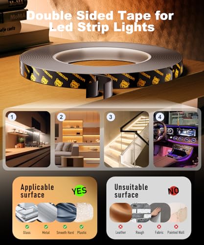 PHIXBEAR 2 Rolls Heavy Duty Double Sided Tape for Led Strip Lights, Automotive Trim, Garage, Home Decor, Indoor & Outdoor, 40Ft x 1/4" Heat Resistant Waterproof Super Strong Adhesive Mounting Tape - size: 1/4" x 20FT (2 Rolls)