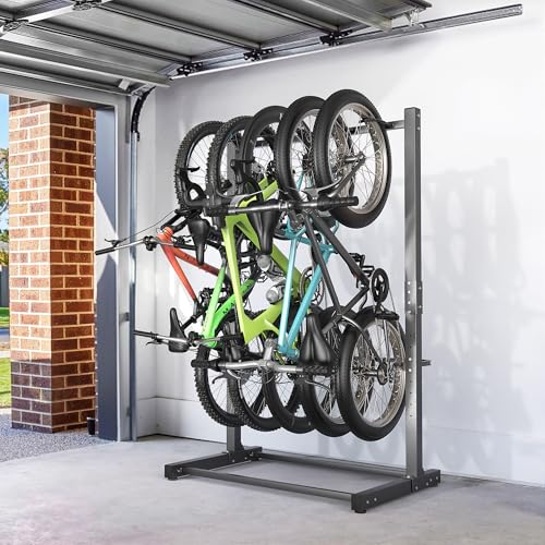 EVERHANGER Freestanding Bike Rack, Vertical Bike Rack Stand for Garage, Bicycle Storage Organizer, Holds Up to 5 Bikes - style: 5 Bike Hooks
