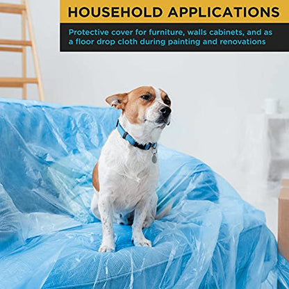 Dura-Gold 12' x 400' Pure Blue Protective Masking Film Cover - Overspray Paintable Sheeting Roll, Painters Plastic (10 Micron, .4 Mil) - Plastic Painting Protection for Auto & Household Paint Covering - size: 12' x 400'