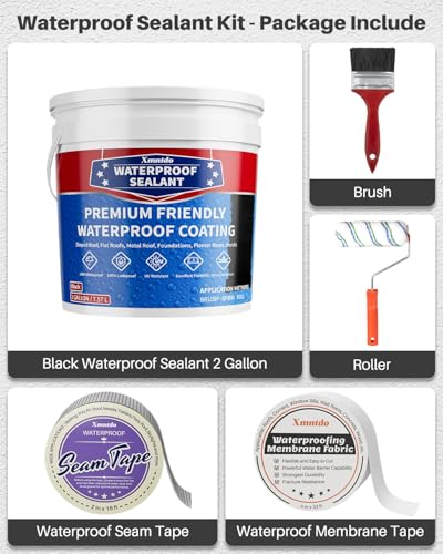 Liquid Water Proof Sealant Coating, 2 Gallon, Roof Leak Repair Coating Black, Water-Based Rubber Waterproof Sealant, Polyurethane Waterproof Coating for Roofs, Foundations, Basements - color: Black, size: 2 Gallon