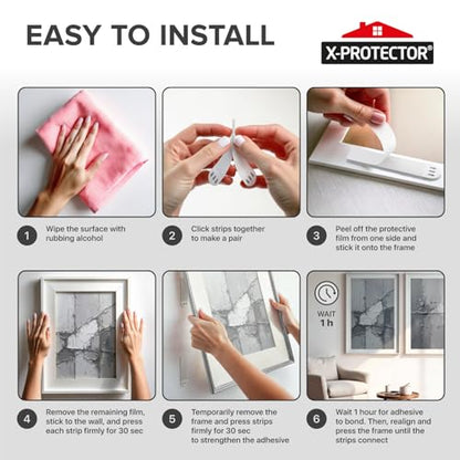 X-Protector Picture Hanging Strips - 20 Pairs Damage Free Picture Hangers - Self Adhesive Hangers Without Nails - Heavy Duty Wall Hanging Strips - Wall Sticky for Hanging Up to 20 LBS (Size L) - size: L