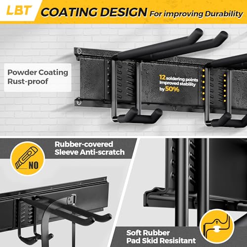 LBT 49.5"Garage Tool Organizer Wall Mount 500lbs Garden Tool Organizer for Garage with Adjustable Hooks,Heavy Duty Yard Tool Storage Rack, Anti-Rust Shed Rack Holder Hanging Rake Broom Mower Snowboard - size: 49.5inch