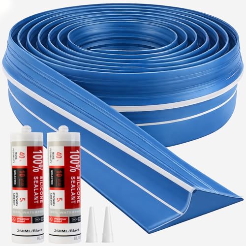 Jin&Bao Universal Garage Door Threshold Seal Strip 20FT Kit, Bottom Waterproof Rubber Weather Stripping Replacement（Blue, 2 Adhesive） - color: Blue, size: 20 Feet