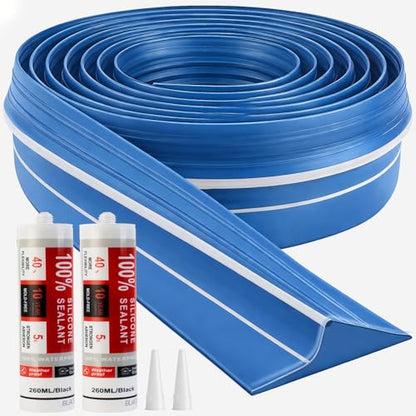 Jin&Bao Universal Garage Door Threshold Seal Strip 20FT Kit, Bottom Waterproof Rubber Weather Stripping Replacement（Blue, 2 Adhesive） - color: Blue, size: 20 Feet