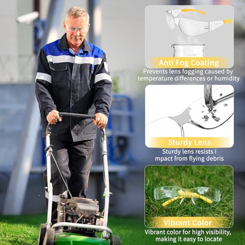 Salfboy Anti Fog Wraparound Safety Glasses Bulk, ANSI Z87.1 Certified for Construction, Yard Work, Laboratories - style: Yellow Leg