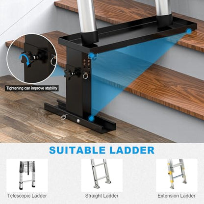 Foldable Ladder Leveler for Stairs, Adjustable 10.2"-16.45" H & 13.38"-19.3" Width Stair Ladder Platform, Ladder Extender for Stairs with Non-Slip Pads, Fits Extension, Straight & Telescopic Ladders