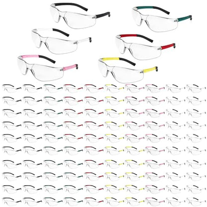 Salfboy Clear Safety Glasses Bulk of 100 ANSI Z87.1 Protective Eyewear Scratch-Resistant for Work, Lab, Construction - color: Colorful
