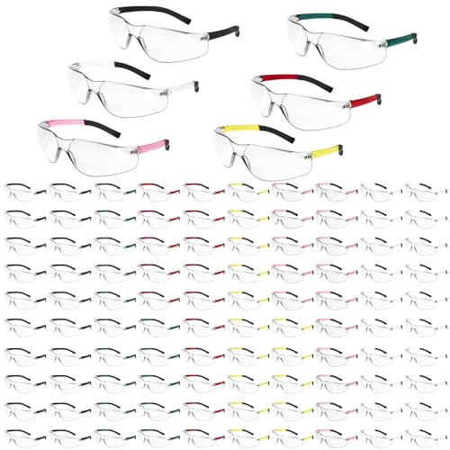 Salfboy Clear Safety Glasses Bulk of 100 ANSI Z87.1 Protective Eyewear Scratch-Resistant for Work, Lab, Construction - color: Colorful