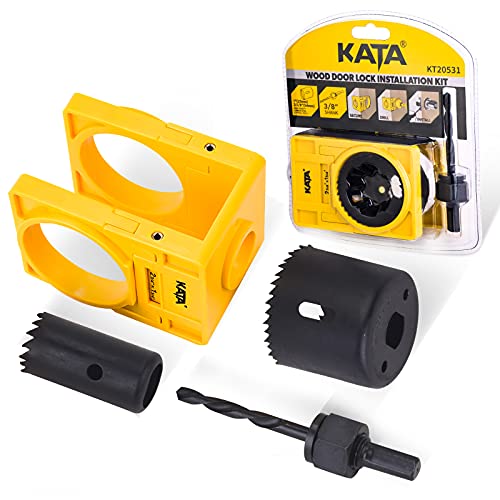 KATA 1-3/8" - 1-3/4" Door Lock Installation Kit for Wooden Doors with Guide Template, Door Lock Hole Saw, Carbon Steel - color: Yellow