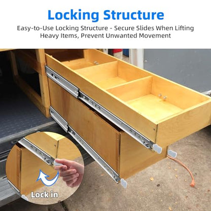 YENUO 304 Stainless Steel with Lock Heavy Duty Drawer Slides Runners Full Extension Locking 12 14 1618 20 22 24 26 28 30 32 34 36 38 40 Inch Ball Bearing Rails Track Guide Glides 250Lb 1 Pair - size: 12 Inch, style: 304 Stainless With Lock-W:53mm