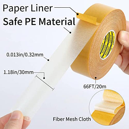 Double Sided Tape Heavy Duty, 1.18" x 66FT, Universal High Tack Strong Wall Adhesive with Fiberglass Mesh, Super Sticky Resistente Clear Tape, Easy Use Mounting Tape Office Decor - size: 1.18" x 66FT