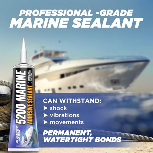 [Black] 5200 Marine Sealant - Fast Cure, High Bond Strength, UV Resistant Underwater 5200 Fast Cure, Marine Adhesive Sealant for Boats, Hulls, Decks, & RVs Marine Caulk Black 3oz