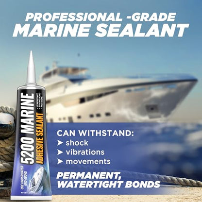 [Black] 5200 Marine Sealant - Fast Cure, High Bond Strength, UV Resistant Underwater 5200 Fast Cure, Marine Adhesive Sealant for Boats, Hulls, Decks, & RVs Marine Caulk Black 3oz