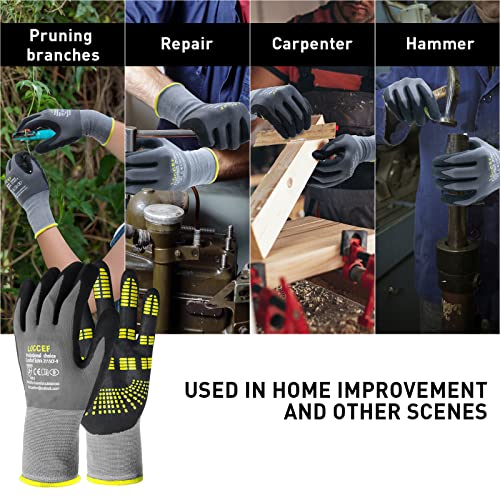 LOCCEF Safety Work Gloves MicroFoam Nitrile Coated-6 Pairs,Endurance Seamless Knit Nylon,Dots on palm,Tacky Dot Grip Gloves