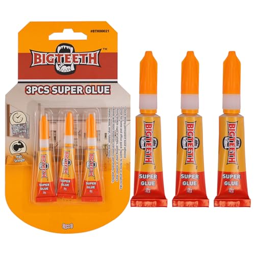 BIGTEETH Super Glue - 3pcs 0.1oz Strong Super Glue for Home and Office Quick Repairs,All Purpose Adhesive for Ceramics, Porcelains, Plastics,Metals, Wood, Vinyl, Rubber, and More - color: 3pcs 0.11oz(3g)