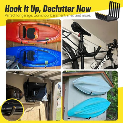 GEEDAR Heavy Duty Garage Storage Hooks (120 LB Capacity), 4packs, 15" Enforced Kayak Storage Hanger Wall Mounted Rack for Hanging Ladders, Bikes - size: 15"-120 Lb Capacity