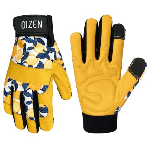 Cowhide Leather Thorn Proof & Puncture Resistant Gardening Gloves for Women and Men, Touchscreen Compatible Working Gloves for Weeding, Digging, Planting, Gardening Gifts for Women, Size Medium - color: Yellow, size: Medium