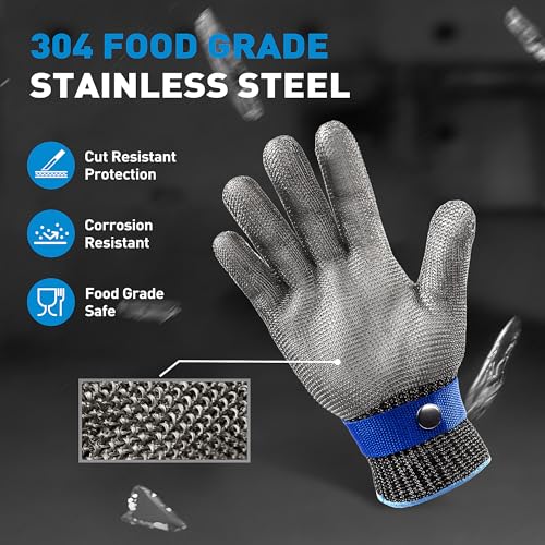 SATC ANSI A9 Cut Resistant Glove, Food Grade Stainless Steel Cutting Glove for Kitchen Cooking, Oyster Shucking - size: Medium