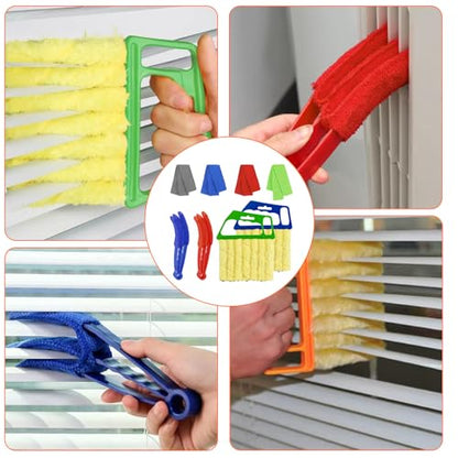 4pcs Window Venetian Blind Cleaner Duster Tool,Blind Duster for Cleaning,Microfiber 7Finger Duster Brush Dusting Cleaner Tool ，for Window Shutters Air Conditioner,with 4 Cloth Cover(Blue/Green) - color: 4pcs - Blue/Green