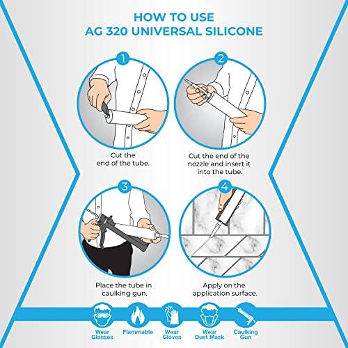 Adhesive Guru All Purpose Clear Silicone Sealant Waterproof 10.15 fl.oz, 100% Silicone Caulk, Weatherproof & Flexible Adhesive Sealant for Indoor and Outdoor Use, Transparent - 1 Pack - size: 1 Pack