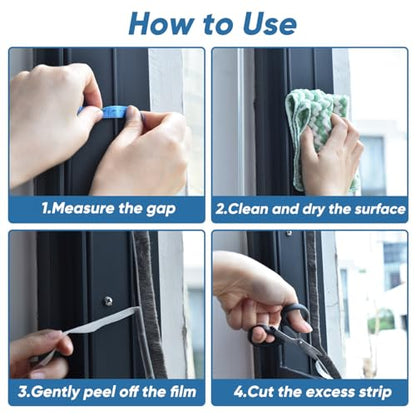 YoleShy 33 Ft Brush Weather Stripping Door Seal Strong Self-Adhesive Weather Stripping Window Seal Soundproofing Windproof Dustproof 0.35 in Wide x 0.6 in Thick, Grey - size: 0.35 x 0.6 inches