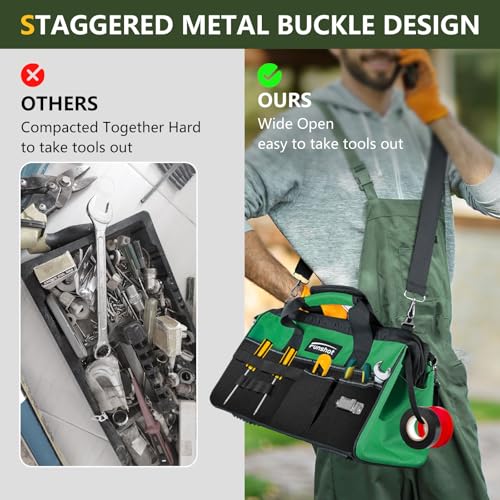Tool Bag,Gifts for Men Dad Husband Him Christmas 15.6 Inch Heavy Duty Tool Bags With Wide Mouth and Adjustable Shoulder Strap Ideal for DIY Enthusiasts,Home Repairs,Craftsmen and Electricians - size: 15.6"L x 8.3"W x 9.5"H
