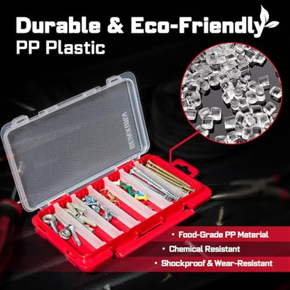 Geinxurn Small Flat Storage Parts Organizer, 4Pcs Red Portable Transparent Plastic Small Parts Tools Box with Removable Dividers, Screwdriver Bit Cases Storage(4 Pieces) - style: Flat-4pcs