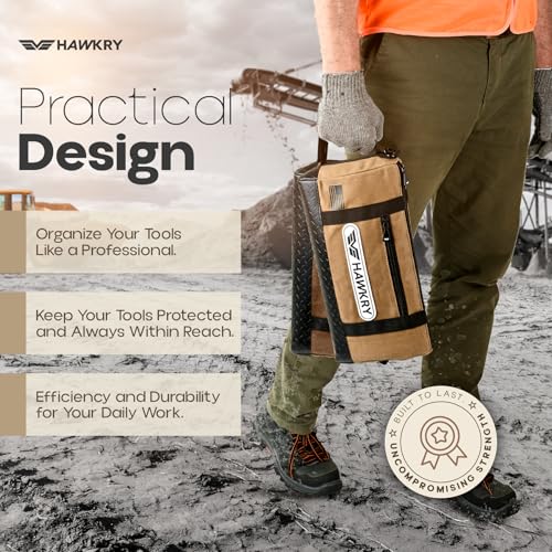 HAWKRY Heavy Duty Canvas Tool Bag Set of 2 – Waterproof Canvas Zipper Pouch, Garden Tool Bag, Construction Bags Heavy Duty, Small Zipper Pouch, Motorcycle Tool, Multipurpose Fishing Bag - color: Beige, Brown