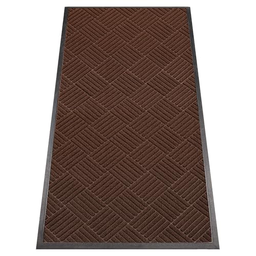 Indoor Outdoor Door Mat, 4’x 2' Doormat for Entryway, Rubber Backing Non Slip Front Door Mat Outside Entrance, Super Absorbent Commercial Floor Mat for Home Office, Brown - color: Brown Diamond, size: 2' X 4' (Rectangular)