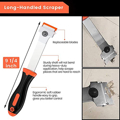 DEKEones Razor Blade Scraper, Long Handled Scraper Tool with 10 Extra Replacement Blades, Razor Scraper Remover for Cleaning Sticker, Paint, Caulk from Window, Car, Glass, Windshield, Stove