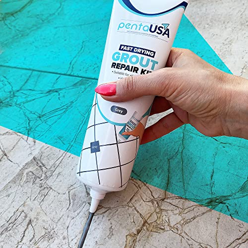 PentaUSA Tile Grout Repair Kit - Gray Premixed Acrylic Sanded Grout, Water-Resistant Grout Filler for Bathroom&Shower, Kitchen Floor, Fast Drying, with Applicator, 13.4 oz (380g) - style: Grey
