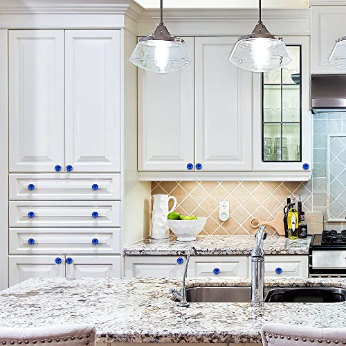 Ravinte 5 Pack Blue Crystal Knobs for Dresser Drawers - 30 mm Glass Cabinet Diamond Shaped Knobs With Silver Base - color: Blue