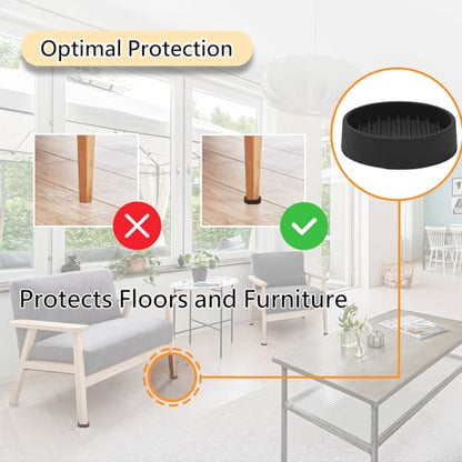2x2 Round Rubber Furniture Caster Cups, Anti-Sliding Furniture Pads Bed Stopper Floor Protectors with Grip - Protect Any Flooring - size: 4 Pcs Black