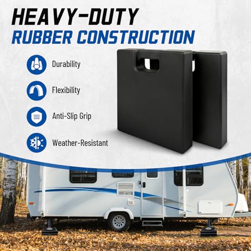 ROBLOCK 2-Pack Rubber RV Jack Pads with Handle Stop Sinking & Slipping, Weather-Resistant RV Stabilizer Jack Pads for Camper Trailer on Uneven Ground Gravel Asphalt Dirt Grass 13.7" x 11.8" x 1.8" - size: Rubber 13.7"*11.8"