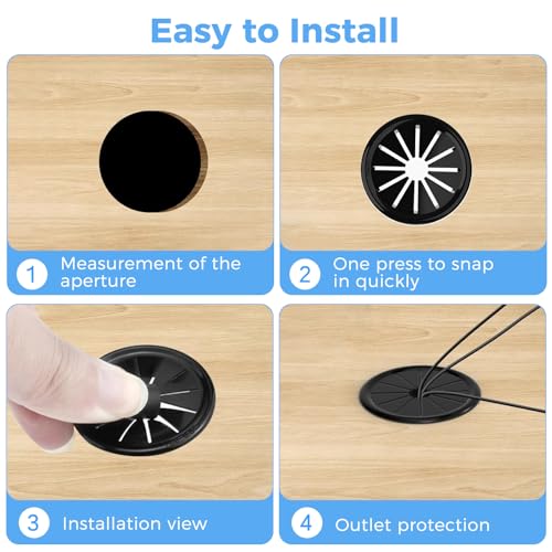 4 Pcs Cable Grommet, Snap Bushing 2-5/8" (70 mm) Mounting Diameter, Flexible Petal-Shaped Buckle Round Nylon Desk Grommet for Wires Through Countertop Cord Organizer and Protection, Black - style: 2-5/8" -RSB 4PCS