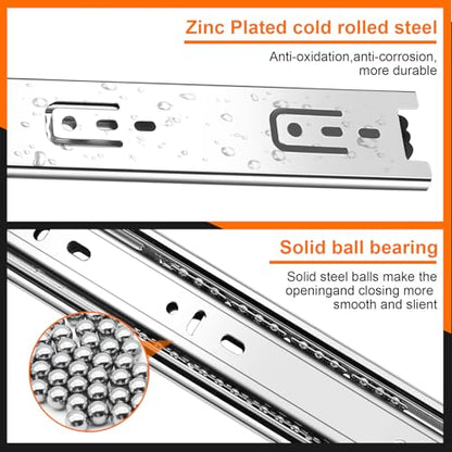 12 inch Drawer Slides 4 Pairs (8pcs) 3 fold Full Extension Side Mount Cabinet Drawer Glides 12" Silver Cabinet Rails for Dresser, Cabinet, Kitchen,Trash Can, Wardrobe 100 LB Capacity - size: 12 Inch
