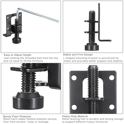 OwnMy 4 Packs Adjustable Furniture Leveling Feets L Shaped Furniture Levelers Legs, Heavy Duty Furniture Mounting Brackets Metal Leveling Feet for Workbench Cabinet Wardrobe, 2.2" H, Black - size: 2.2"H-Black