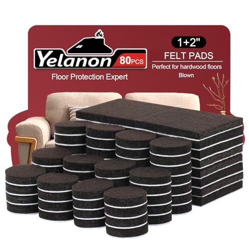 Yelanon Felt Furniture Pads for Hardwood Floors -80 Pcs Premium Felt Pads for Chair Legs, Floor Protectors for Furniture, Brown - size: 80pcs Brown