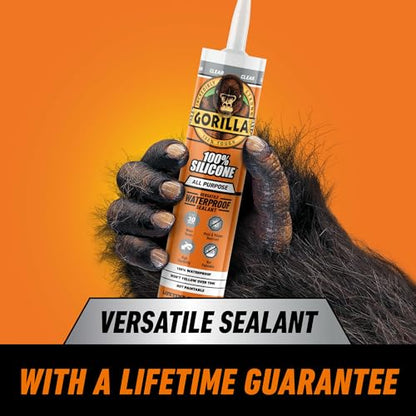 Gorilla 100% Silicone Waterproof Caulk, All‑Purpose Sealant, Mold & Mildew Resistant, Flexible Seal, Clear, 10 oz Cartridge (Pack of 1) - color: Clear, size: 1 Pack