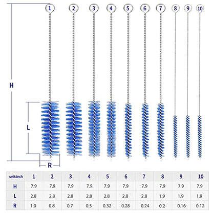 CiaraQ Bottle Cleaning Brushes, 8 Inch Nylon Tube Brush Set, Cleaner for Narrow Neck Bottles Cups with Hook, Set of 10pcs. - color: Navy Blue, size: 8.0 Inch (10pcs)