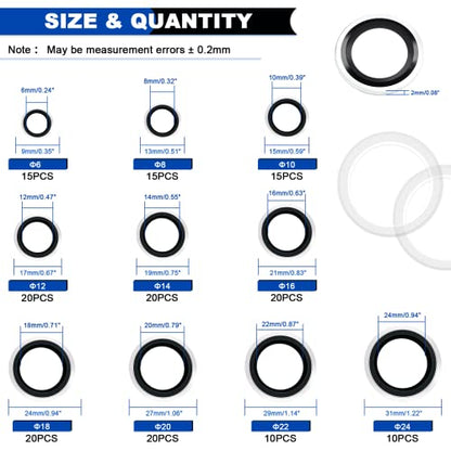 165PCS Bonded Sealing Washers, NBR Metric Zinc-Plated Steel Self-Centred Sealing Rubber Washers, Automotive Seal Gasket Crush O-Ring Assortment Kit Set M6 to M24 - color: 165PCS Black Seal Washers