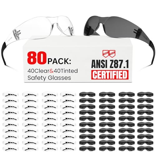 Safety Glasses Men Women80 pack: 40pack clear safety glasses+40pack safety sunglasses Scratch & Impact Resistant eye protection glasses for construction, workshop, lab,survey - color: 40pcs-gray+40pcs-clear