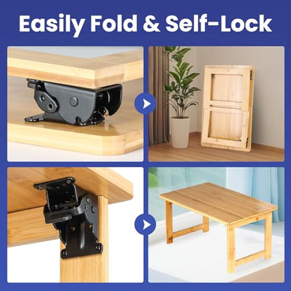 8 Pack 90 Degrees Folding Table Legs Brackets, Lock Extension Support Bracket Heavy Duty Folding Brackets, Black Baking Paint Foldable Self-Lock Hinges with Screw for Table Chair Bed Leg Feet