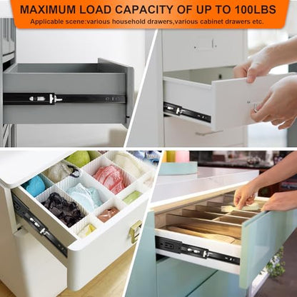 16 inch Drawer Slides 6 Pairs (12pcs) Soft Close 3 fold Full Extension Side Mount Cabinet Drawer Glides 16" Black Cabinet Rails for Dresser, Cabinet, Kitchen 100 LB Capacity - size: 16 Inch